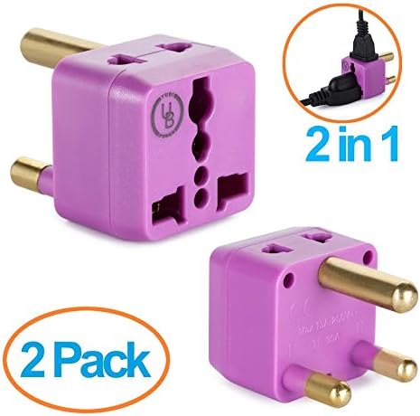 South Africa Adapter by Yubi Power 2 in 1 Universal Travel Adapter with 2 Universal Outlets - Purple - Type M for South Africa, Lesotho, Mozambique, Namibia, Nepal and more!-2 PACK