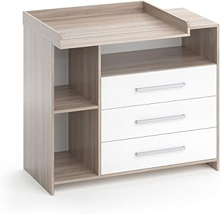 Vicco Wickelkommode Oskar Baby Kommode Wickelregal Babymöbel Wickeltisch (Weiss-Sonoma)