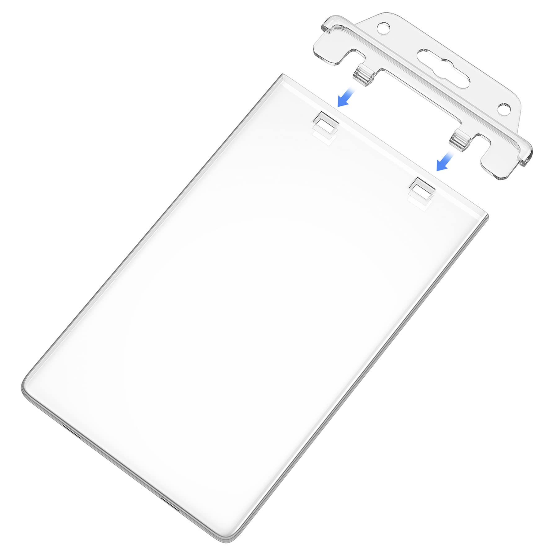 Photo 1 of 2 Pack Clear ID Badge Holder for Lanyard Hard Plastic ID Card Holder by Fallen One, Permanent Locking, Vertical, Heavy Duty