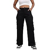 DvaeMalligo Womens Wide Leg Cargo Pants High Elastic Waisted Casual Multi Pockets Loose Fit Straight Y2k Trouser Pants