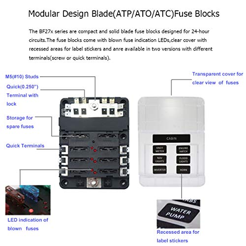 6 Circuit Fuse Box with Negative Bus 12V32V DC Fuse Block for Marine