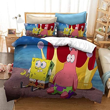 FRECASA Spongebob Squarepants Bedding Duvet Cover Set 3 Piece 3D Print Patrick Star Squidward Tentacles for Kids 1 Duvet Cover with 2 Pillow Shams