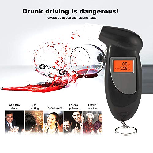 Alcohol Tester Breathalyzer Keychain, iPstyle Portable Professional Semiconductor Highly-Accurate Result Digital Blood Breath Tester for Driver with 5 Mouthpieces (Alcohol Tester)
