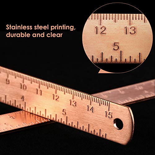 eBoot 2 Pack 6 Inch Brass Ruler Stainless Steel Ruler, Office School Supplies Ruler Rose Gold Measuring Tool (Rose Gold)