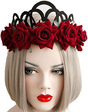Doncielo Gothic Style Queen Jewelry Red Rose Crown Tiara Headband Halloween Masquerade