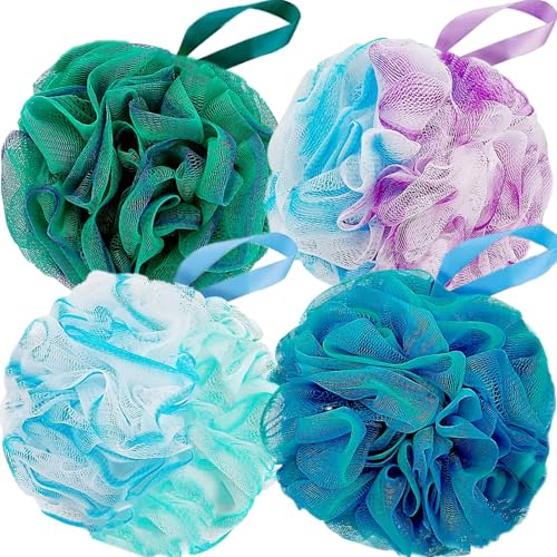Fu Store Loofah Sponge Shower Loofahs 70g Bath Sponges Mesh Balls 4 Multi Color for Body Scrubber Exfoliator Wash Back Scrubbers Bathroom Men Women 4 Pack Cleaning Bathing Accessories