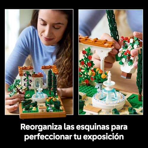 Icons Jardín con Fuente Maqueta para Adultos con Plantas y Flores Artificiales: Caléndula, Buganvilla, Geranio, Decoración para el Hogar, Figura de Pájaro, Regalo para Mujeres y Hombres 10359