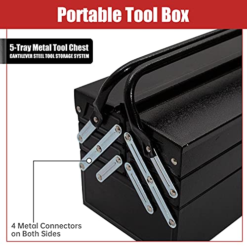 Portable Tool Box,Symmetrical 5 layers Toolbox,Folding Double Clamshell