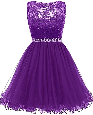 Himoda Lace Beaded Homecoming Dresses Sequined Appliques Cocktail Prom Gowns Short H010 6 Purple