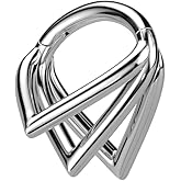 Pierced Owl 16GA G23 Implant Grade Titanium Triple Chevron Hoops Hinged Segment Ring