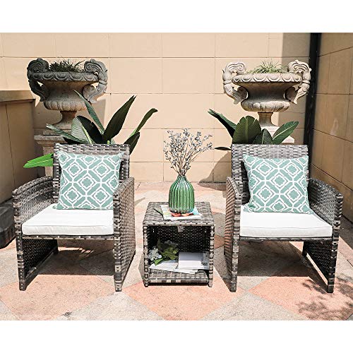 Orange Casual - Outdoor 3 Pieces Bistro Wicker Rattan Sets Patio Furniture Sets, Coffee Table with Storage Function, Cushioned Seat