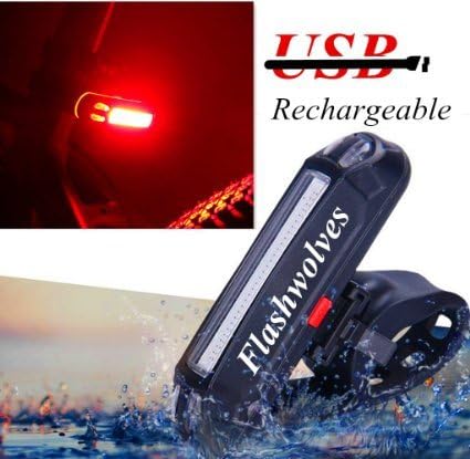 FlashWolves® USB Rechargeable LED Bike Tail Light Rear Bike Tail light RED High Intensity Rear Bicycle Helmet Light Easy To install for Cycling Safety Flashlight Fits on Bicycles, Helmets, Waterproof