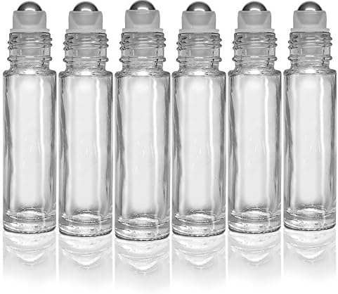 Everything4Oils 10 ml Clear Glass Rollon Bottles for Essential Oils-6 PK