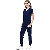 Jogging Scrubs Set for Women,Soft and Stretchy Nurse Uniform V-Neck Top and Yoga Jogger Pants with Multi Pocket