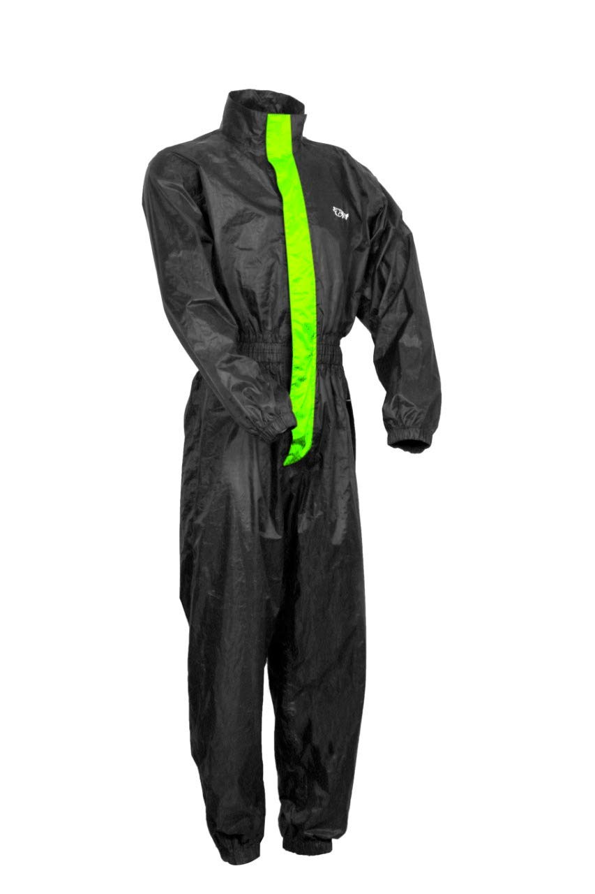 Jet Motorcycle Motorbike Rain Suit Waterproof One Piece Over Suit Reflective (S, Black Fluro)