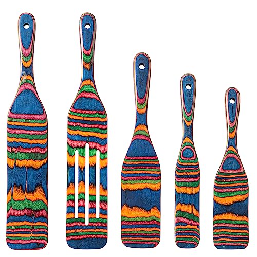Pakkawood Spurtle Set, Gudamaye 5 Pcs Pakkawood Kitchen Utensils, Wooden Spoons for Cooking, Wooden Utensils for Cooking, Spurtles Kitchen Tools As Seen On Tv, Camping Cookware, Halloween Decorations