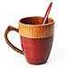 Coffee Mug with Handle, 11 OZ Insulated Novelty Cool Coffee/Tea Cup with Spoon for Wood Eco-friendly Gifts. (1,RED)