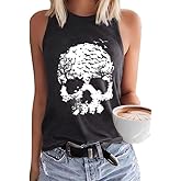 PUCKOLITY Womens Funny Skull Graphic Tank Tops Skeleton Funny Gothic Graphic Casual Sleeveless Shirts Novelty Horror Tee Tops