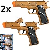 LOT OF 2 - SILVER GUN CAPS GUN PISTOL DETECTIVE POLICE COWBOY TOY COLT 45 RING