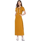 GloryStar Women Long Sleeve Pullover Hoodie Dress Stripe Pocket Slim Sweatshirt Casual Maxi Dress (S, Yellow-Short)