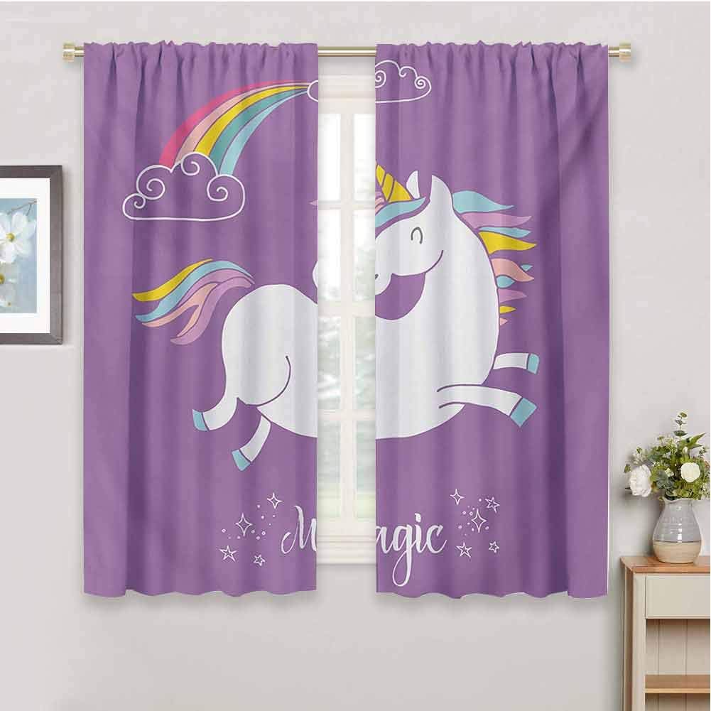 HoBeauty home Unicornroom Darkening Curtains for bedroomMythical Animal with Clouds and Rainbow Figure Fairy Cute Unicorn Image Printwall curtainLavander White55 x 63 inch