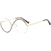 Eeyisusa Oversized Designer Round Reading Glasses 2.0 for Women, Large Half Frame Anti Blue Light Readers, Anti Eyestrain Eyewear