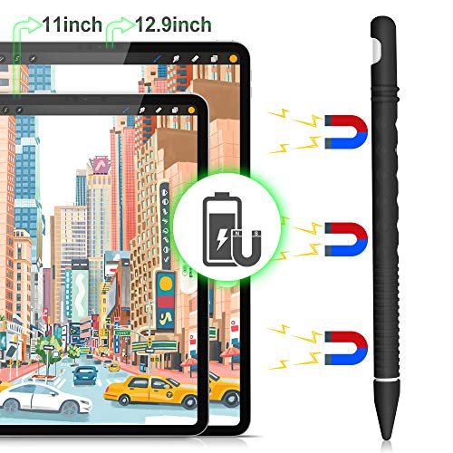 Silicone Case for Apple Pencil 2nd Generation Holder Sleeve Skin Pocket Cover Accessories Kit for iPad Pro 11 12.9 inch 2018, Soft Grip Pouch Cap Holder and 2 Protective Nib Covers (Black)