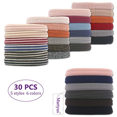 Hair Ties Elastics Bands Ponytail Holders with Cotton and Nylon Cloth Fabric with Thick Soft Stretch Seamless No Crease Damage and Pull for Women Accessories