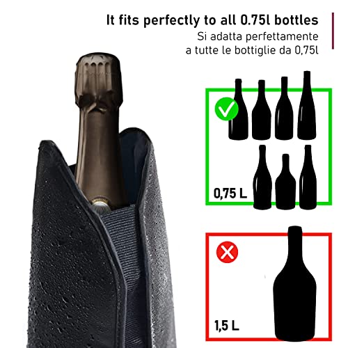 Cooler Bag for Wine or Champagne Bottles, Wine Cooler, Table Wine Bottles, Ice for Bottles, Water Repellent and Elastic Fabric (Black)