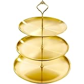 3 Tier Stainless Steel Cupcake Stand, Gold Metal Serving Tray Cake Holder Cake Display Stand for Holiday Dessert Table Decorations Birthday Party Wedding