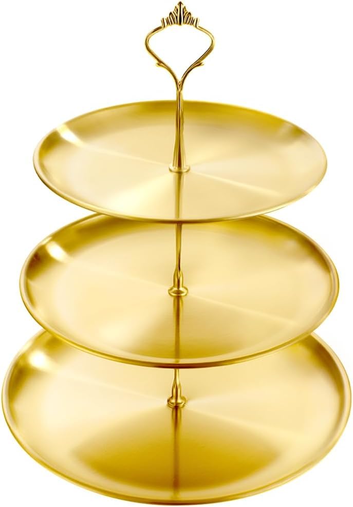 Photo 1 of ***Missing stand part***3 Tier Stainless Steel Cupcake Stand, Gold Metal Serving Tray Cake Holder Cake Display Stand for Holiday Dessert Table Decorations Birthday Party Wedding***Missing stand part***
