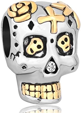 ClayCharm Skull Cross Charms Flower Birthstone Beads Dia De Los Muertos Charm fit Charms Bracelet