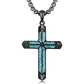 TwoAnts Cross Necklace for Men 925 Sterling Silver Turquoise Cross Pendant Necklace Religious Protection Jewelry Gifts for Women
