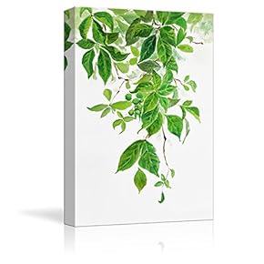 Canvas Wall Art - Green Leaves - Watercolor Painting Style Art Reproduction - Modern Home Decoration - 12"x18"
