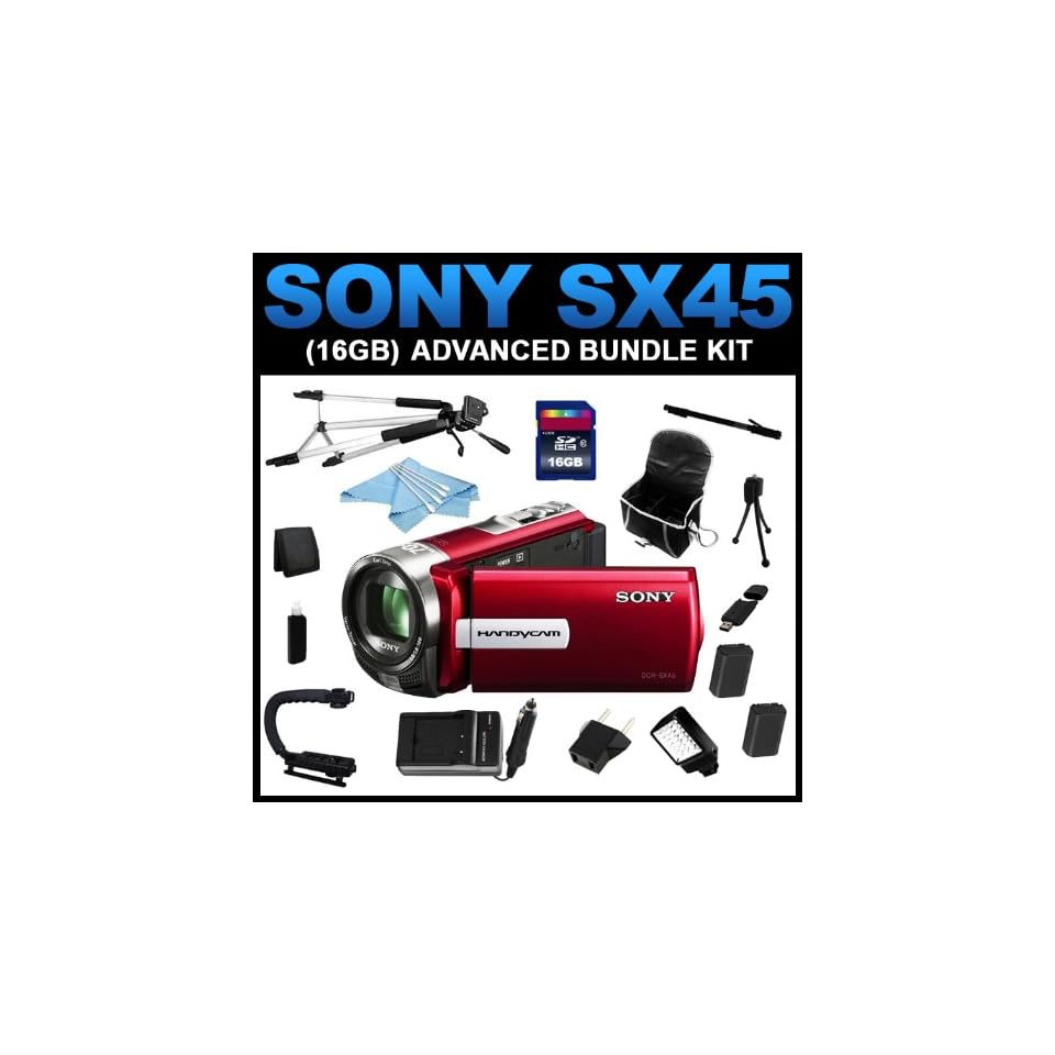 Sony DCR SX45 Handycam Camcorder (Red) (16GB Advanced Bundle Kit