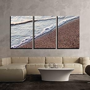 3 Piece Canvas Wall Art - Water and Sand Diagonal Backround - Modern Home Art Stretched and Framed Ready to Hang - 16"x24"x3 Panels