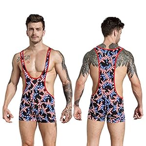 Cheerego Men’s Polyamid Elastine High Waist American Flag Wrestling Singlet Bodywear Lingerie Bodysuit Uniform
