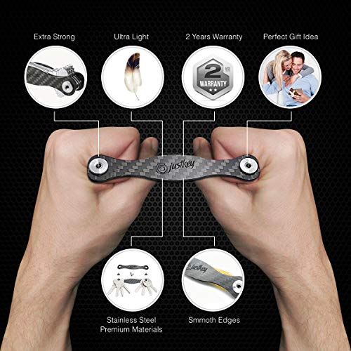 JustKey Smart Key Holder Carbon Fiber Best Key Organizer Keychain Set Slim and Lightweight