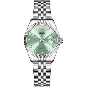 OLVES Watches for Women, Elegant Stainless Steel Ladies Small Wrists Watches with Calendar, Fashion Waterproof Diamond Quartz