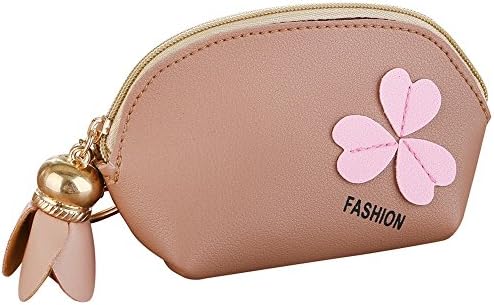 Women Coin Purse Cute Clover Mini Handbag Pouch Money Wallet Mini Bag Retro Vintage Credit Card Holder Key Ring Change Purse Pocket for Women Teen Girl (Pink)
