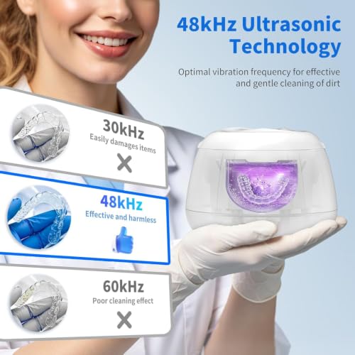 TQQ Ultrasonic Teeth Cleaner 48000 Hz, UV Dental Bite Cleaner, Dental Bite Cleaning 200 ml for Dental Dentures, Aligners, Stoppers, Mouthguards, Splints and Jewelry
