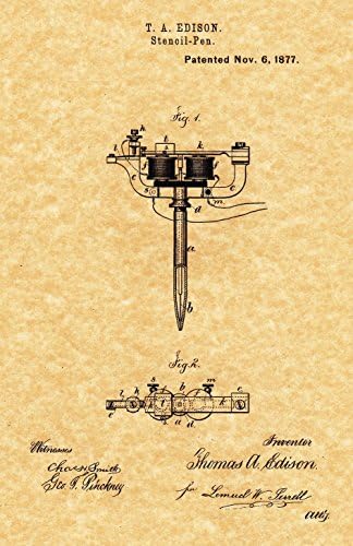 Antique Tattoo Gun by Thomas Edison Patent Print 1877 - (8.5" X 11")