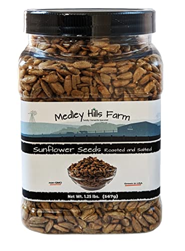 Sunflower Seeds Roasted and Salted by Medley hills farm 1.25 Lbs. in Reusable Container - Premium Sunflower seeds to eat as a Healthy Snack- Sunflower kernels Roasted & Salted No Shell - Non GMO - Kosher - Grown in USA