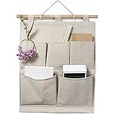 KINGREE Over The Door Magazine Storage Pockets, Wall Door Closet Hanging Storage Bag Organizer, (5 Pockets-Nature)