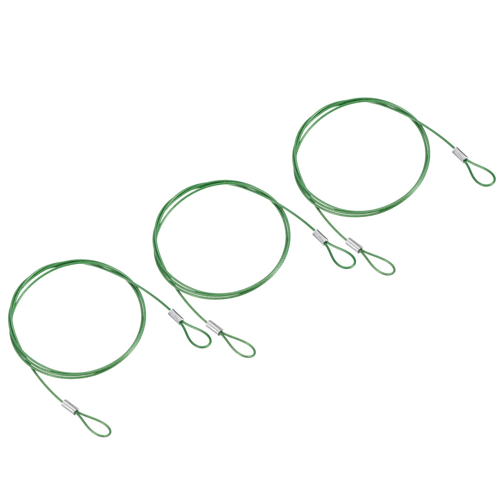 PATIKIL 3.3Ft Safety Cable Lock, 3 Pack Stainless Steel 1.5mm Dia Security Wire Rope with Double Loop for Stage Lighting Luggage Lock Green — image 1