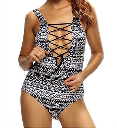 Fashion Bikini Sexy V-Neck Swimsuit Cross Laced Crochet Women's Splitsuit(Gray Large)
