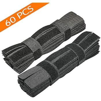 60PCS Reusable Cable Ties, Travel Wire & Cord Straps Organizer, Under Desk Cable Management for Computer/PC/Laptop/TV/Electronics, Black Nylon and 7 Inches in Length