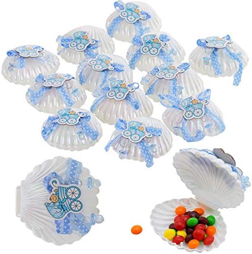 12Pcs Candy Bottle Gift Box Baby Shower Favors, Mini Baby Bottle Shower Candy Gifts Box for Boy Girl Newborn Infant Baptism Christening Birthday Party Decoration (Shell)