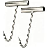 Tinsow 2pcs Stainless Steel T Hooks T Handle Meat Boning Hook for Kitchen Butcher Shop Restaurant BBQ Tool