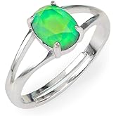 FUN JEWELS Minimalist Mood Ring in Silver Size Adjustable with Color Changing Facet Oval Crystal Stone For Women